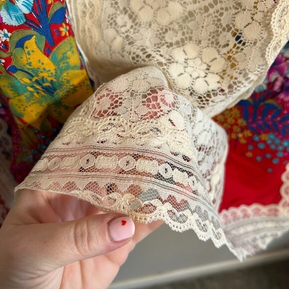 VTG 70s Tumbleweeds Maxi Skirt M/L Lace Red Floral Bohemian Cottagecore - Picture 7 of 9